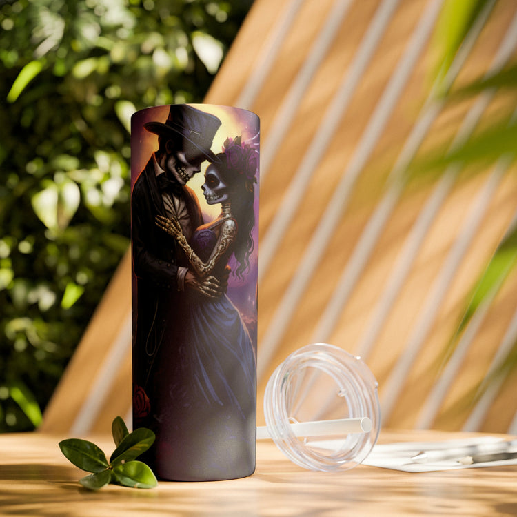 Day of the Dead Skinny Tumbler with Straw 20oz Mexican Halloween traditional art hot cold drinking festive travel car beverage tall cup
