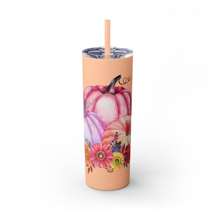Skinny Tumbler with Straw, 20oz, Pumpkin design, Pink Tumbler, Fall Tumbler, Holiday Tumbler, Festive Tumbler, hot coffee tumbler The Aurora Touch
