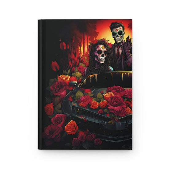 Hardcover Day of the Dead Notebook | Dia de los Muertos Journal | Gothic Halloween Sketchbook | Colorful Skeleton Art with Red Roses The Aurora Touch