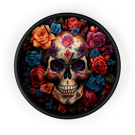 Wall Clock, Day of the Dead, Dia e los Muertos, Halloween clock, Living Room Clock, Kitchen clock, gift for teacher, Gothic Art, Wall art