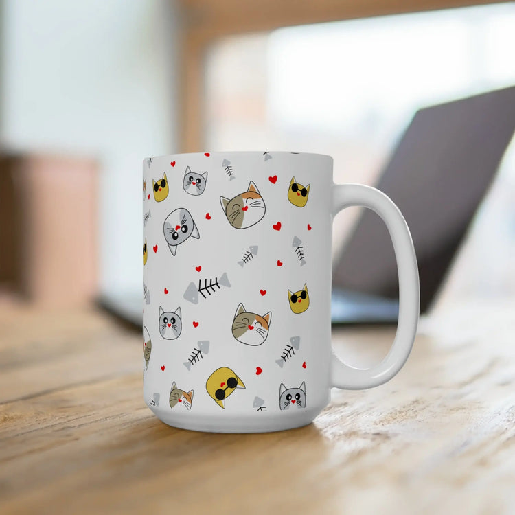 Ceramic Mug 15oz, Kitty Mug, Patter Mug, Coffee Mug, Novelty Mug, Animal Print Mug, White mug, Colorful Mug The Aurora Touch