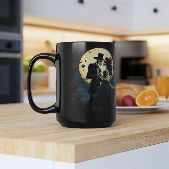 Black Mug, 15oz, Black Mug, Day of the Dead Dia de Los Muerto gothic artisic traditional Mexican art coffee tea beverag kitchen decor cup The Aurora Touch