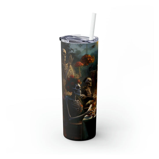 Dia de Los Muertos Skinny Tumbler, Day of the Dead Halloween Artistic Colorful Dead Mans Party Cup with Straw, 20oz The Aurora Touch