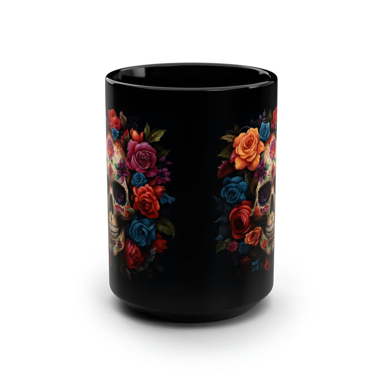 15 oz Black Day of the Dead Mug | Festive Traditional Art Print | Holiday Coffee Cup for Celebrations | Unique Beverage Drinkware The Aurora Touch