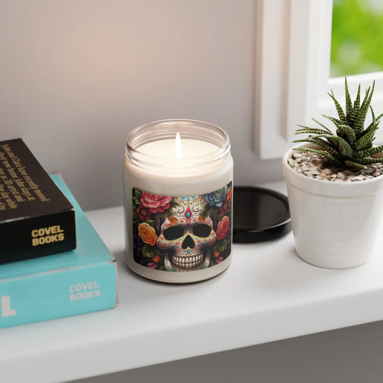 Scented Soy Candle, 9oz, Day of the dead Dia de Los Muertos floral sugar skull bedroom hallway bathroom smell good fragrance home decor The Aurora Touch
