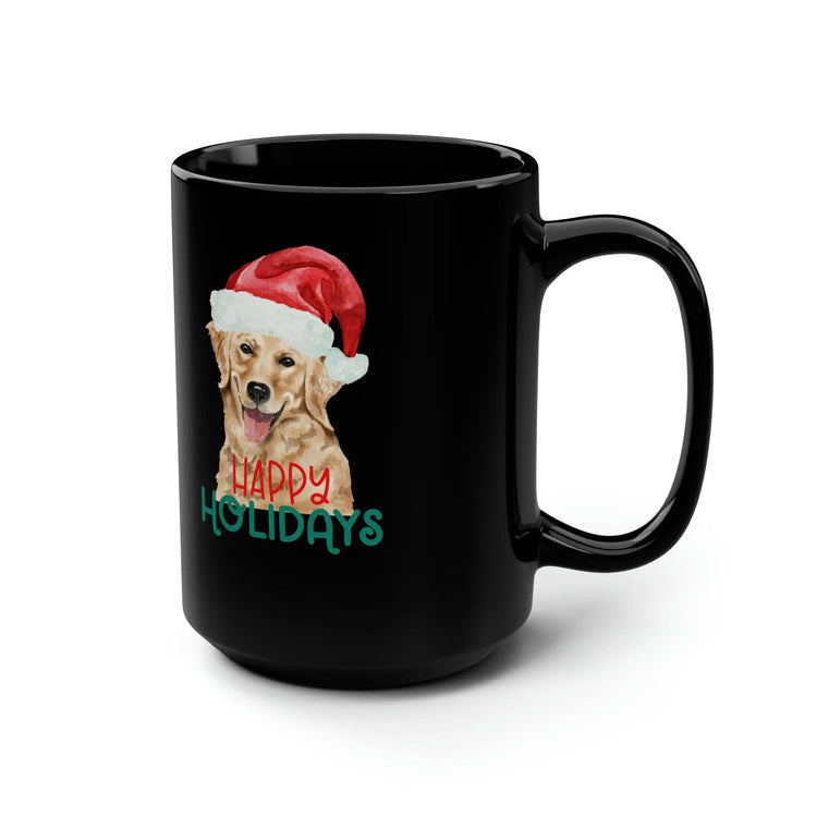 Christmas Golden Retriever Black Mug 15oz | Holiday Coffee Mug | Xmas Gift for Pet Lovers | Happy Mug | Dog Art Coffee Mug | Holiday Decor The Aurora Touch
