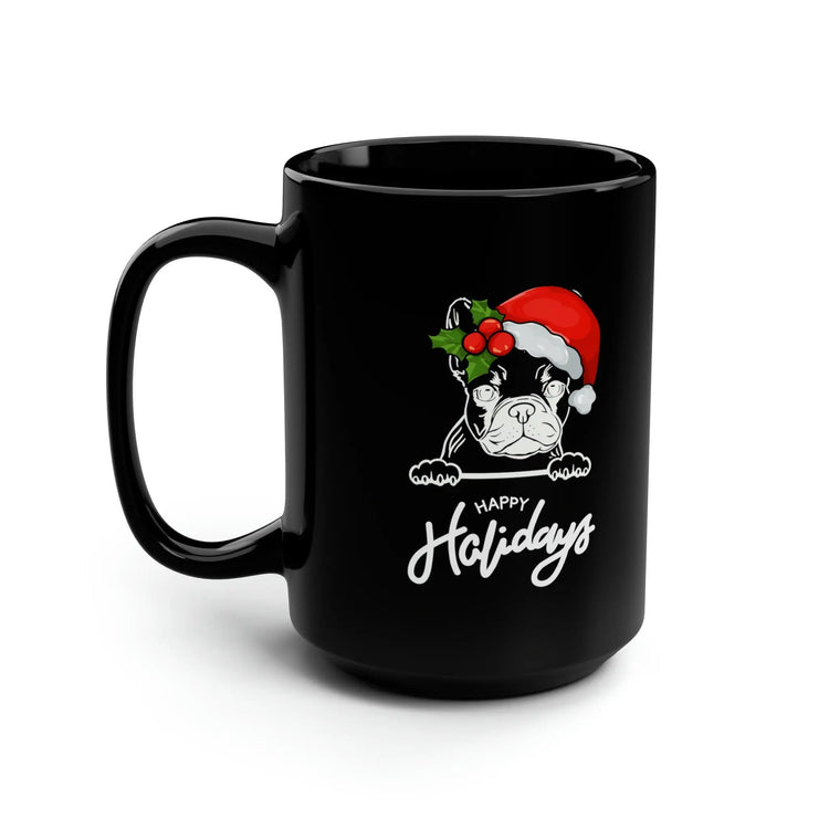 Pet Lover Black Mug, 15oz, Frenchie Dog Holiday Christmas Design Festive Casual Hot Beverage Cup The Aurora Touch