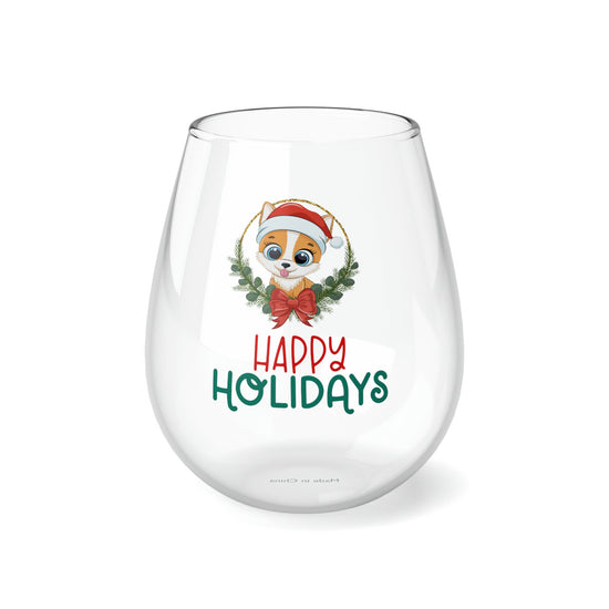 Stemless Wine Glass, 11.75oz. Happy Holidays Wine glass, Xmas wine glass, Holiday gift, Best gift, Dinner gift, Gift for her