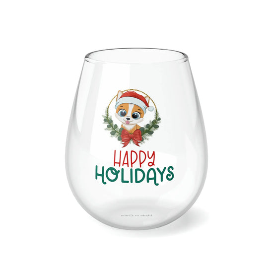 Stemless Wine Glass, 11.75oz. Happy Holidays Wine glass, Xmas wine glass, Holiday gift, Best gift, Dinner gift, Gift for her The Aurora Touch