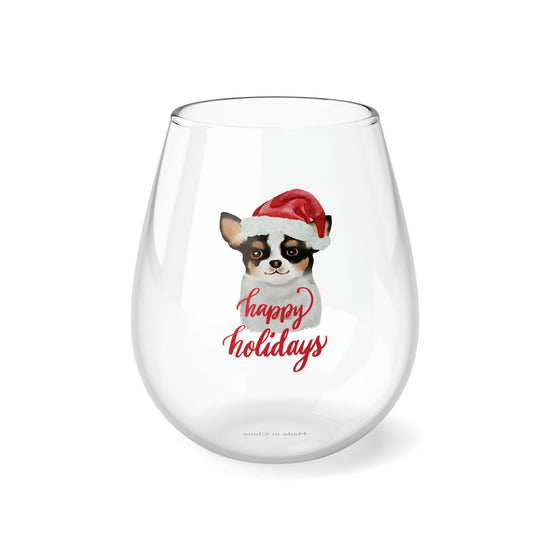 Stemless Wine Glass, 11.75oz, pet chihuahua design, party Wine glass, Novelty wine glass, Xmas glassware, Holiday gift, Female gift