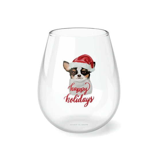 Stemless Wine Glass, 11.75oz, pet chihuahua design, party Wine glass, Novelty wine glass, Xmas glassware, Holiday gift, Female gift The Aurora Touch