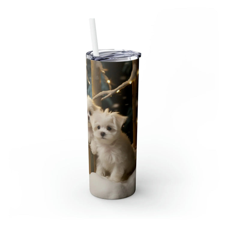 Holiday Tumbler with Straw, 20 oz, maltese puppy,Designer tumbler, xmas gift, novelty gift, teachers gift, office gift, personalized gift The Aurora Touch