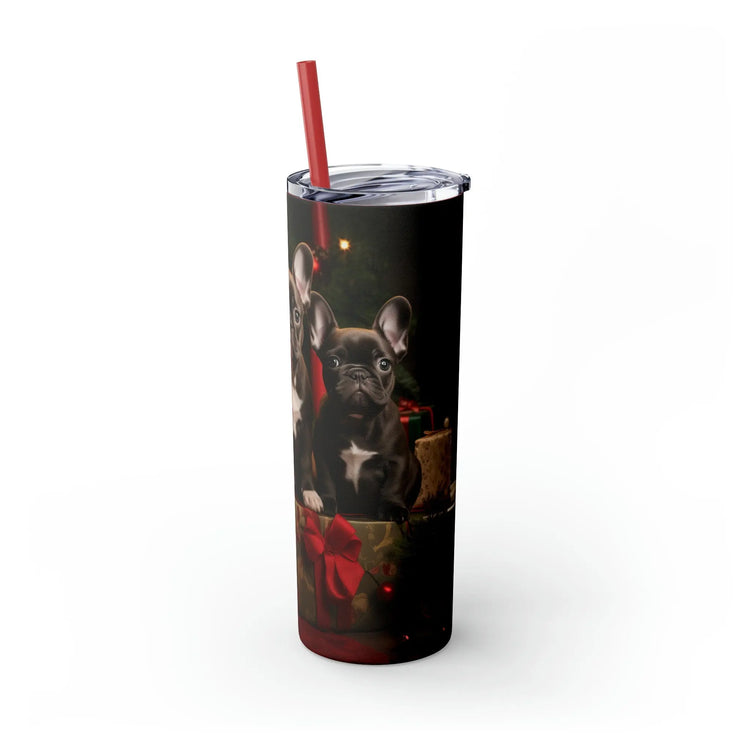 Holiday Tumbler with Straw, 20oz, Frenchie dogs, Holiday Tumbler, Designer cup, Dog lover cup, Sippy cup, Xmas gift, Stocking, Holiday The Aurora Touch