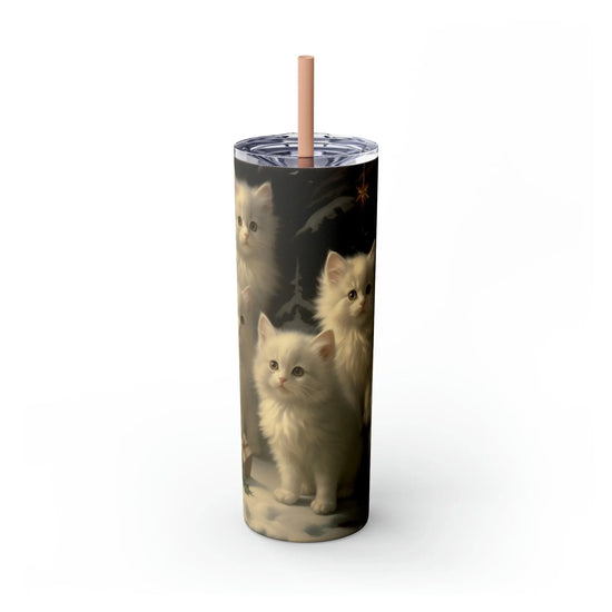 Xmas Tumbler with Straw, 20oz, Designer cup, Cat designs, Cat Lover, Xmas gift, Holiday decor, Water cup, Non-toxic The Aurora Touch
