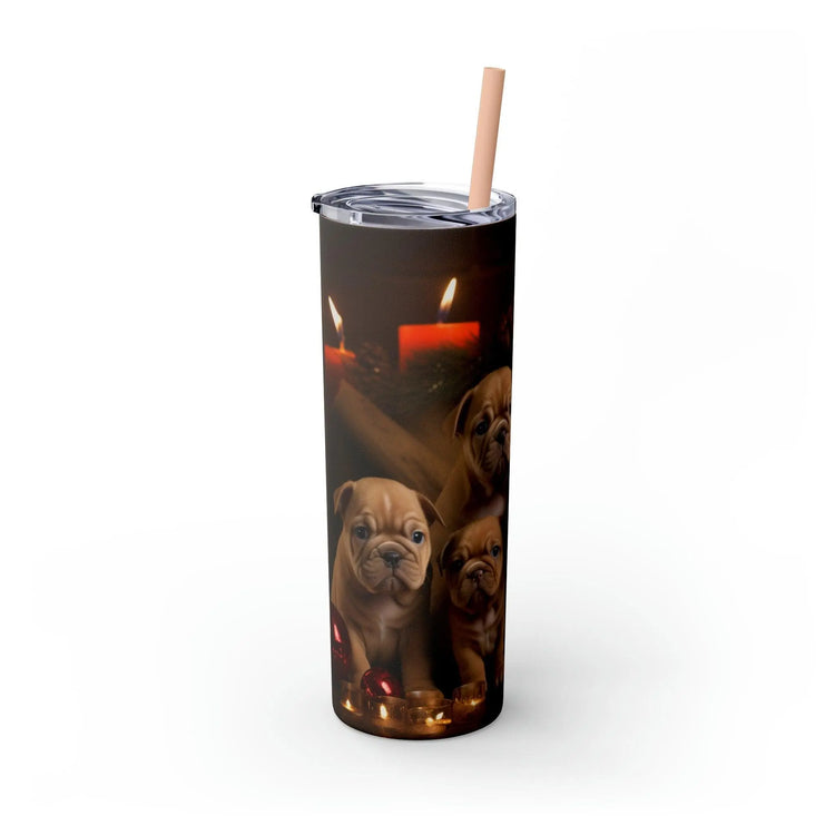 Xmas Holiday Skinny Tumbler with Straw, 20oz - Puppy Xmas, Holiday cups, Travel mug, Pet lover gift, Holiday portraits The Aurora Touch