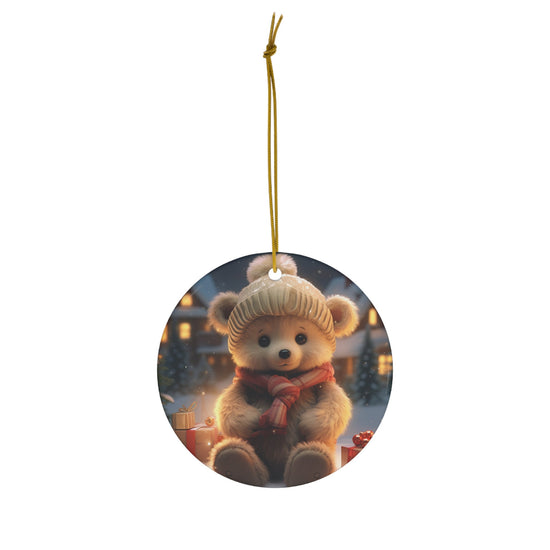 Adorable Round Ceramic Christmas Teddy Bear Ornament - Perfect Holiday Keepsake