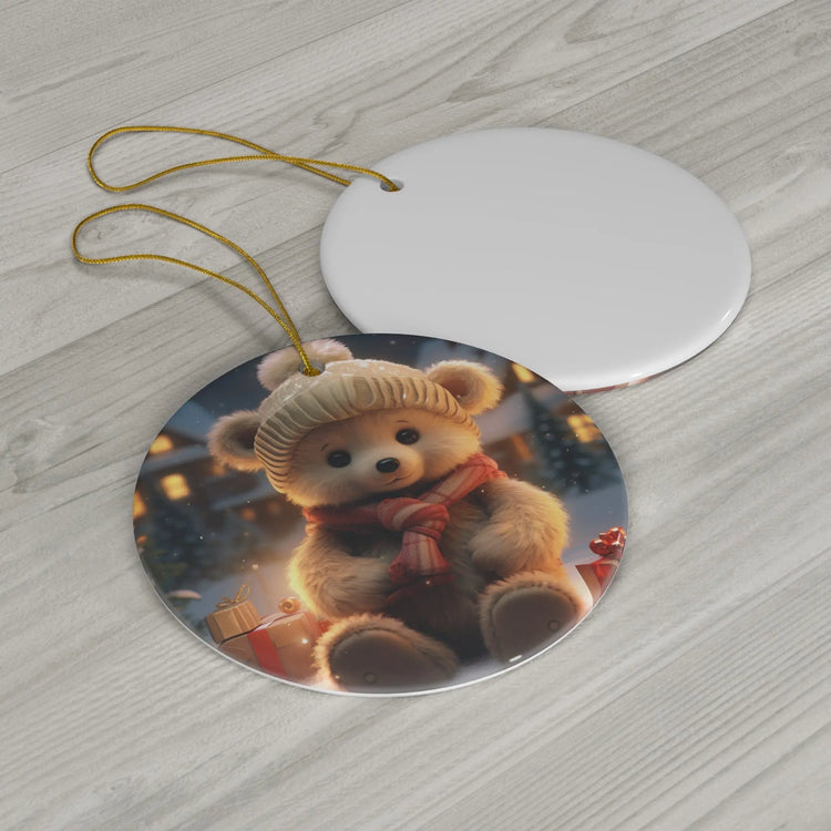 Adorable Round Ceramic Christmas Teddy Bear Ornament - Perfect Holiday Keepsake The Aurora Touch