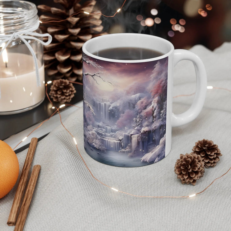 Ceramic Mug 11oz, Winter Cascade, Designer Mug, Colorful mug, Dreamy Mug, Xmas gift, Unique Mug, Mystic Art The Aurora Touch