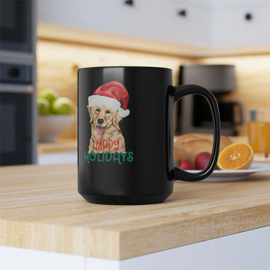 Christmas Golden Retriever Black Mug 15oz | Holiday Coffee Mug | Xmas Gift for Pet Lovers | Happy Mug | Dog Art Coffee Mug | Holiday Decor The Aurora Touch