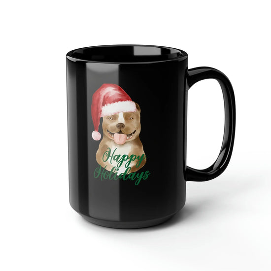Black Mug, 15oz. PitBull Xmas, Holiday Mug, Kitchen decor, tall coffee mug, Xmas gift, Designer Mug, Pet Lover mug, Gift for him The Aurora Touch