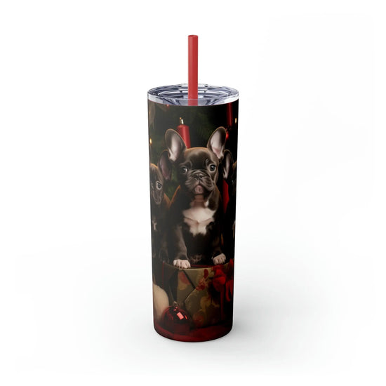 Holiday Tumbler with Straw, 20oz, Frenchie dogs, Holiday Tumbler, Designer cup, Dog lover cup, Sippy cup, Xmas gift, Stocking, Holiday The Aurora Touch