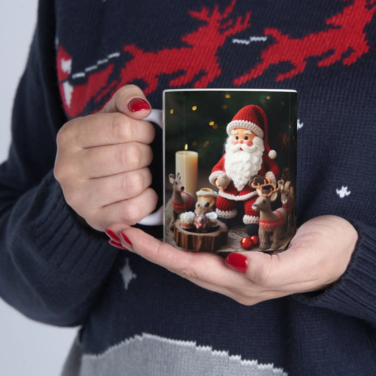 Ceramic Mug 11oz, Crochet Santa, Holiday mugs, Santa mug, Best Xmas mugs, Xmas gift, Teacher gift, Nurse gift The Aurora Touch