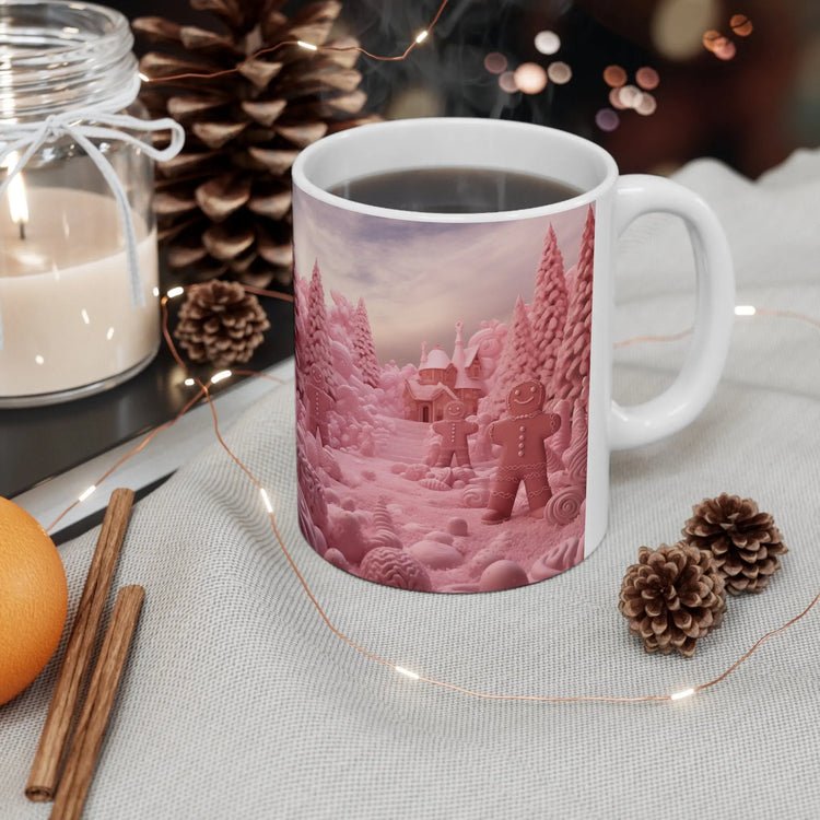 Ceramic Mug 11oz, Pink Holiday Mug, Pink Gingerbread Man, Pretty in Pink, Coffee Mug, Holiday Mugs, Xmas gift The Aurora Touch