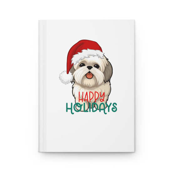 Hardcover Journal Matte, Shitzu puppy dog lover Xmas holiday style daily diary school fitness student notebook pad great xmas gift