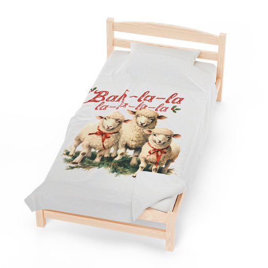 Velveteen Plush Blanket, Little Lamb farmhouse country style winter comfy soft cuddle bedroom couch pool room festive holiday throw gift