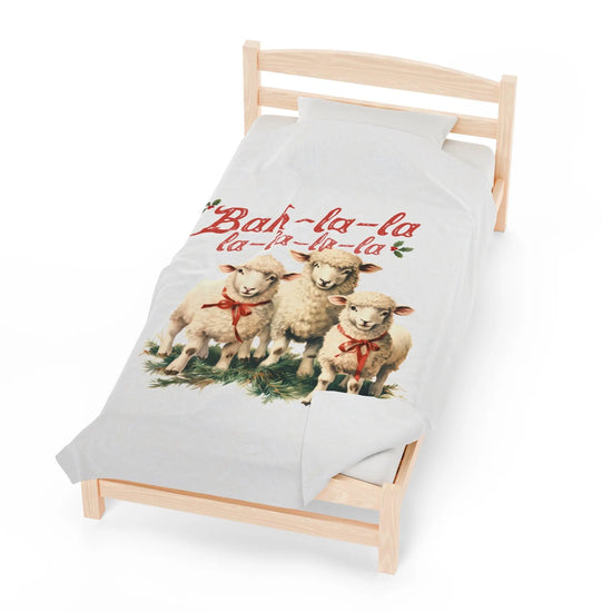 Velveteen Plush Blanket, Little Lamb farmhouse country style winter comfy soft cuddle bedroom couch pool room festive holiday throw gift The Aurora Touch