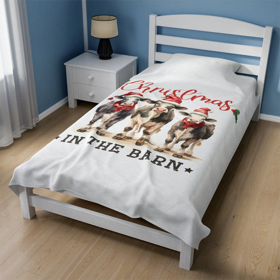 Velveteen Plush Blanket, Cow Designs, Farm Style Blanket, White Xmas Blanket, Winter Warm Bed Covers, Decorative Throws, Holiday Sale The Aurora Touch