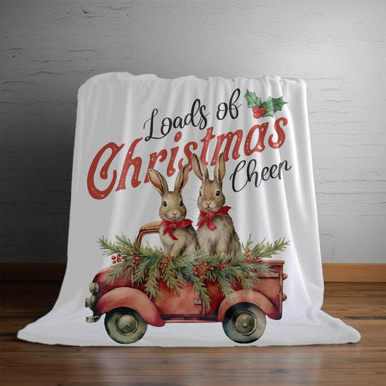 Velveteen Plush Blanket, Country Xmas farm house style decor warm holiday bunny design couch bed chair fireplace winter throw