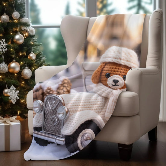 Velveteen Plush Blanket - Child Bedroom Winter Bedcover, Cozy Crotchet Design Blanket, Holiday Blanket, Adorable Bedcover, Child Winter The Aurora Touch