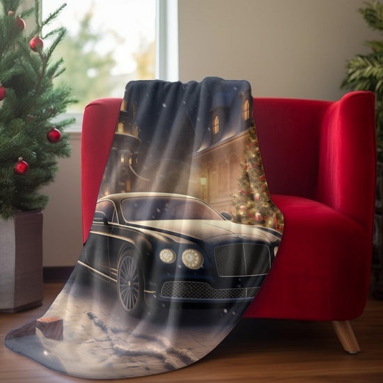 Velveteen Plush Blanket, black Bentley fancy luxury car designer snuggle fireplace couch guest room holiday throw blanket.