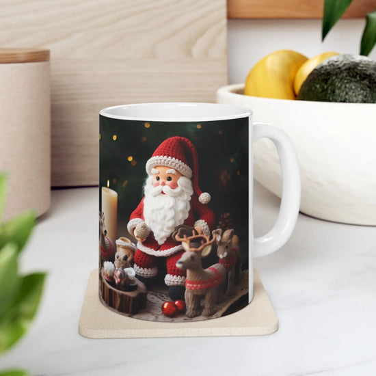 Ceramic Mug 11oz, Crochet Santa, Holiday mugs, Santa mug, Best Xmas mugs, Xmas gift, Teacher gift, Nurse gift The Aurora Touch