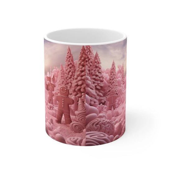 Ceramic Mug 11oz, Pink Holiday Mug, Pink Gingerbread Man, Pretty in Pink, Coffee Mug, Holiday Mugs, Xmas gift The Aurora Touch