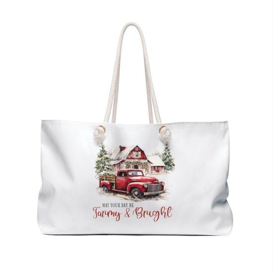 Weekender Bag, Holiday Weekend Bag, Carry On Travel Bag, Oversized Xmas Tote, Personal Item Bag, large White Tote, Xmas Novelty Tote