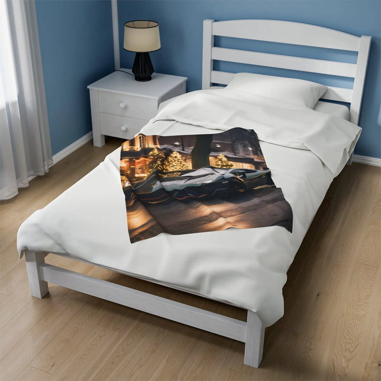 Velveteen Plush Blanket, Black Lamborghini warm soft fleece designer teen young college student dorm bedroom holiday bedspread blanket