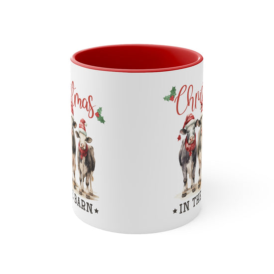 Accent Coffee Mug, 11oz, Christmas in the barn farmhouse country style kitchen design decor two tone hot coco apple cider holiday mood cup