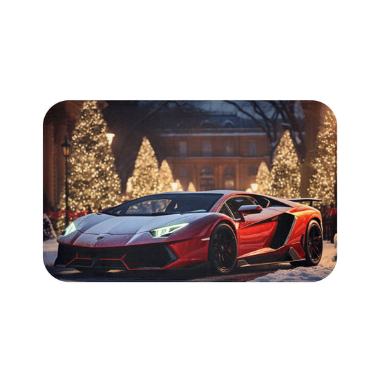Red Lamborghini Holiday Scenery Bath Mat | Luxury Car Decor | Christmas Gift Ideas