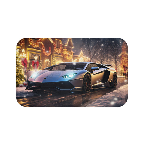 Lamborghini Holiday Scene Bath Mat - Luxury Car Decor, Festive Bathroom Rug, Customizable Gift