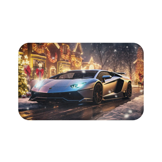 Lamborghini Holiday Scene Bath Mat - Luxury Car Decor, Festive Bathroom Rug, Customizable Gift The Aurora Touch