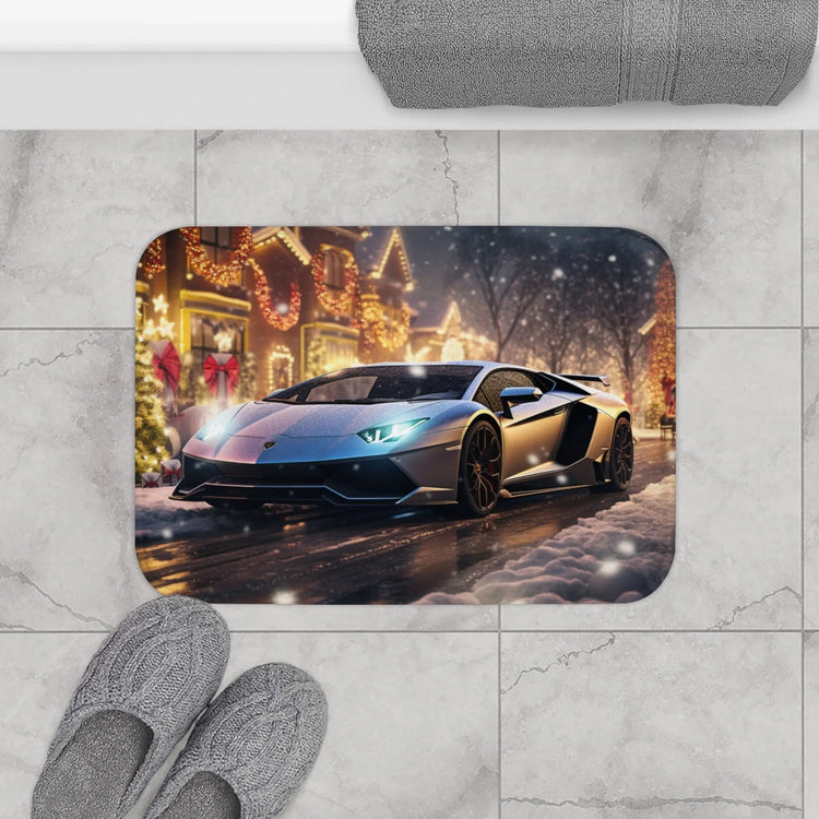 Lamborghini Holiday Scene Bath Mat - Luxury Car Decor, Festive Bathroom Rug, Customizable Gift The Aurora Touch