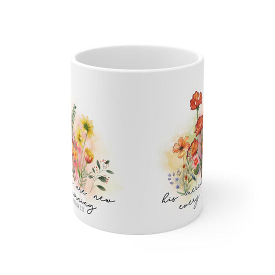Ceramic Mug 11oz, Positive empowerment Jewish faith floral design coffee tea Bat Mitzvah gift