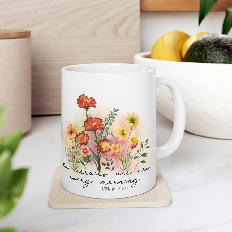 Ceramic Mug 11oz, Positive empowerment Jewish faith floral design coffee tea Bat Mitzvah gift The Aurora Touch