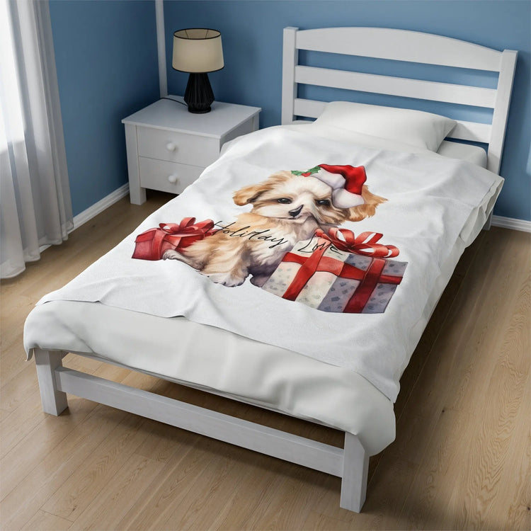 Velveteen Plush Blanket, Holiday Bed cover, Cute designer blankets, Festive Holiday items, White Winter Blanket, Fleece bed Cover The Aurora Touch