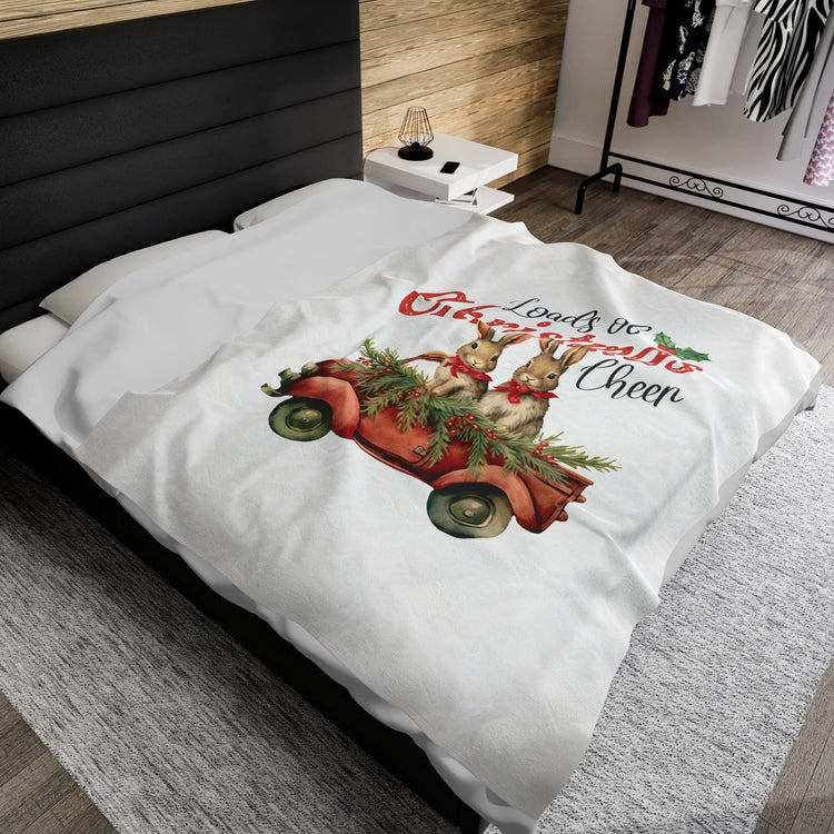 Velveteen Plush Blanket, Country Xmas farm house style decor warm holiday bunny design couch bed chair fireplace winter throw The Aurora Touch