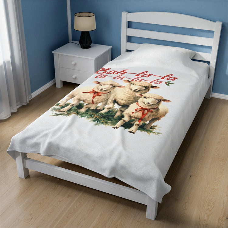 Velveteen Plush Blanket, Little Lamb farmhouse country style winter comfy soft cuddle bedroom couch pool room festive holiday throw gift The Aurora Touch