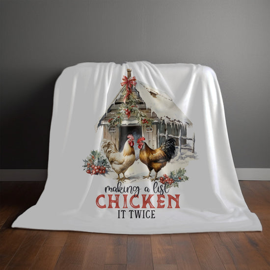 Velveteen Plush Blanket, Country style Xmas farm chicken design novelty holiday festive style couch bed travel fleece throw