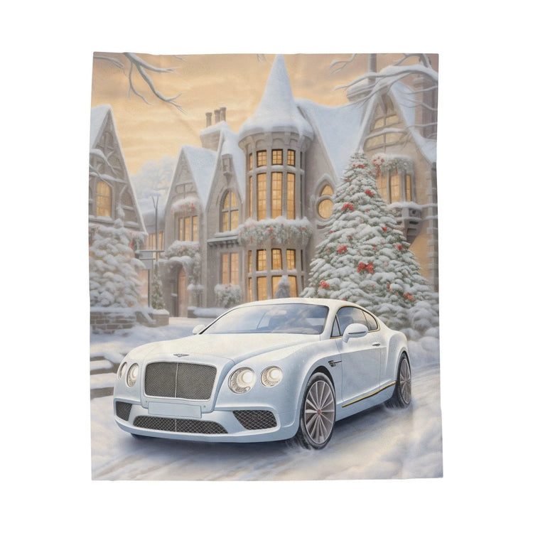 Velveteen Plush Blanket, Luxury fancy white Bentley exotic car portrait living room bedroom Xmas holiday warm soft cuddly decor couch throw The Aurora Touch